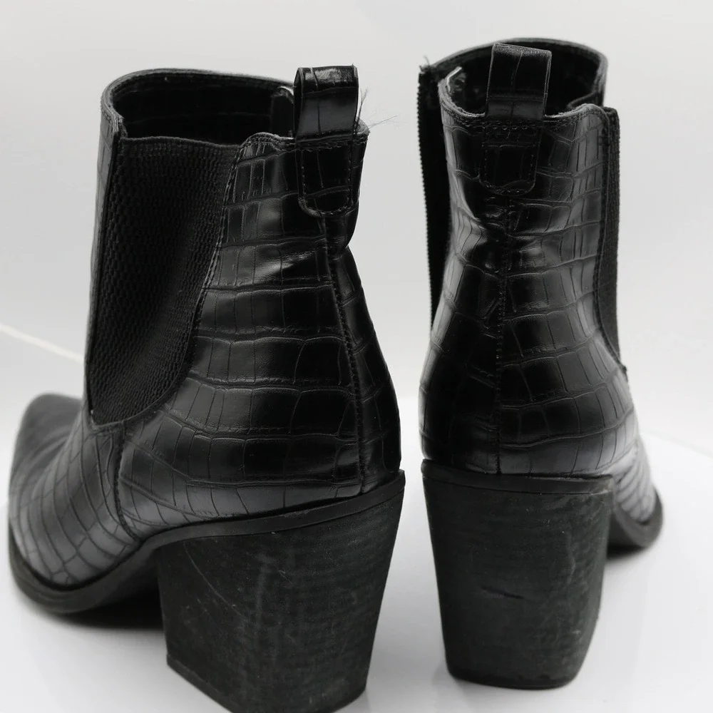 Soul Naturalizer Micah Black Faux Croc Embossed Block Heel Ankle Boots Sz 10M‎